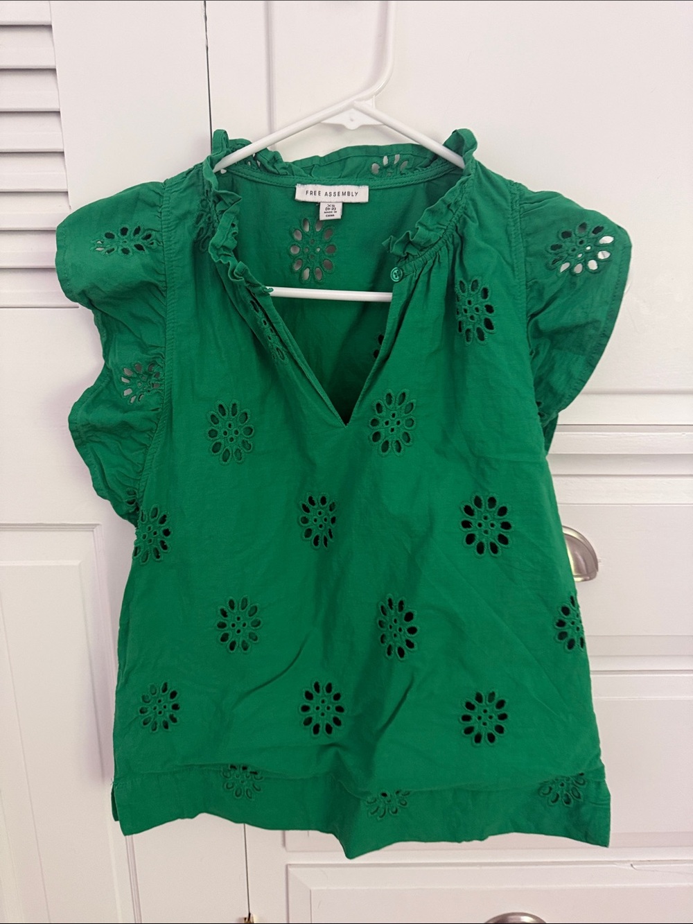 Free Assembly Green Eyelet Cap-Sleeve Blouse